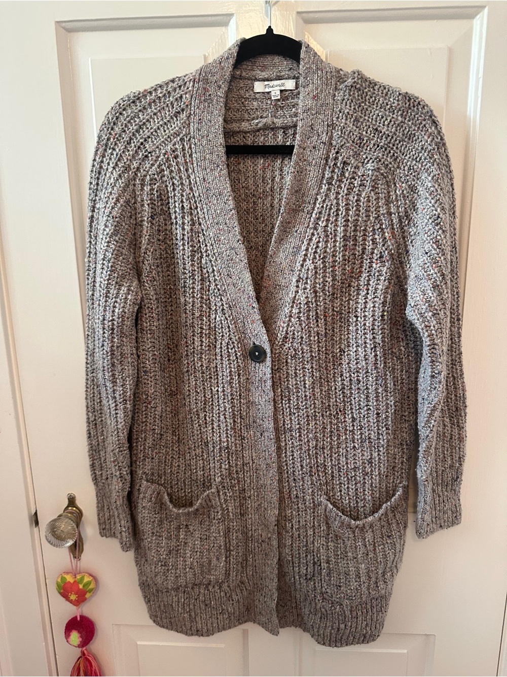 Madewell Heather Gray Chunky Knit Cardigan with Pockets
